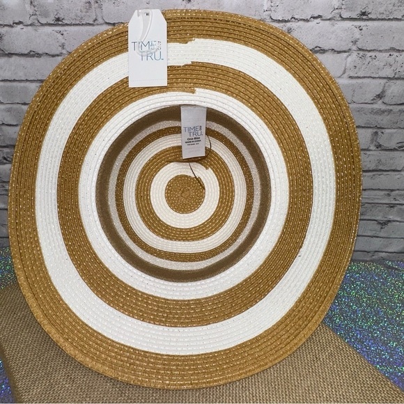 Time and Tru Striped Women's Sun Hat One Size Tan White Beach Floppy Hat NEW - Picture 9 of 11